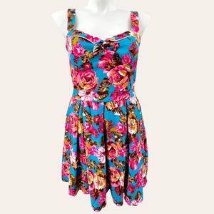 BEACH BASH by Art & Tatyana Vibrant Floral Rockabilly Pin Up Dress Size XL